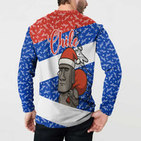 Chile Christmas Button Sweatshirt with Moai Statues Santa Hats Snowflakes and Flag Colors Design - Wonder Print Shop