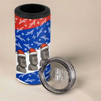 Chile Christmas 4 in 1 Can Cooler Tumbler with Moai Statues Santa Hats Snowflakes and Flag Colors Design - Wonder Print Shop