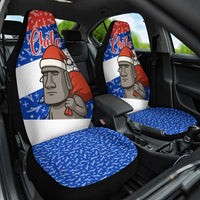 Chile Christmas Car Seat Cover with Moai Statues Santa Hats Snowflakes and Flag Colors Design - Wonder Print Shop