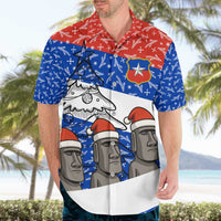 Chile Christmas Hawaiian Shirt with Moai Statues Santa Hats Snowflakes and Flag Colors Design - Wonder Print Shop