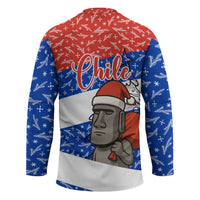 Chile Christmas Hockey Jersey with Moai Statues Santa Hats Snowflakes and Flag Colors Design - Wonder Print Shop