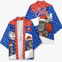 Chile Christmas Kimono with Moai Statues Santa Hats Snowflakes and Flag Colors Design - Wonder Print Shop