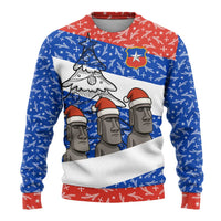 Chile Christmas Ugly Christmas Sweater with Moai Statues Santa Hats Snowflakes and Flag Colors Design - Wonder Print Shop