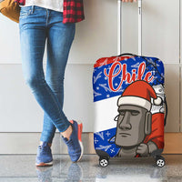 Chile Christmas Luggage Cover with Moai Statues Santa Hats Snowflakes and Flag Colors Design - Wonder Print Shop