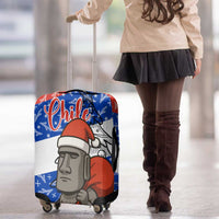 Chile Christmas Luggage Cover with Moai Statues Santa Hats Snowflakes and Flag Colors Design - Wonder Print Shop