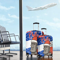 Chile Christmas Luggage Cover with Moai Statues Santa Hats Snowflakes and Flag Colors Design - Wonder Print Shop