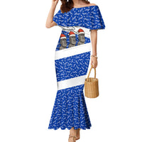 Chile Christmas Mermaid Dress with Moai Statues Santa Hats Snowflakes and Flag Colors Design - Wonder Print Shop