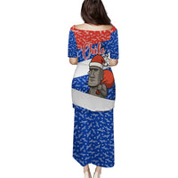 Chile Christmas Puletasi with Moai Statues Santa Hats Snowflakes and Flag Colors Design - Wonder Print Shop