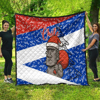 Chile Christmas Quilt with Moai Statues Santa Hats Snowflakes and Flag Colors Design - Wonder Print Shop