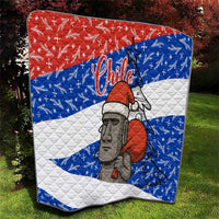 Chile Christmas Quilt with Moai Statues Santa Hats Snowflakes and Flag Colors Design - Wonder Print Shop