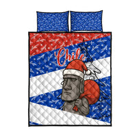 Chile Christmas Quilt Bed Set with Moai Statues Santa Hats Snowflakes and Flag Colors Design - Wonder Print Shop