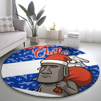 Chile Christmas Round Carpet with Moai Statues Santa Hats Snowflakes and Flag Colors Design - Wonder Print Shop