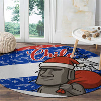 Chile Christmas Round Carpet with Moai Statues Santa Hats Snowflakes and Flag Colors Design - Wonder Print Shop