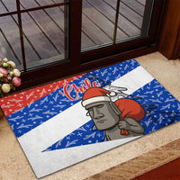 Chile Christmas Rubber Doormat with Moai Statues Santa Hats Snowflakes and Flag Colors Design - Wonder Print Shop