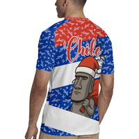 Chile Christmas Rugby Jersey with Moai Statues Santa Hats Snowflakes and Flag Colors Design - Wonder Print Shop