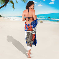 Chile Christmas Sarong with Moai Statues Santa Hats Snowflakes and Flag Colors Design - Wonder Print Shop