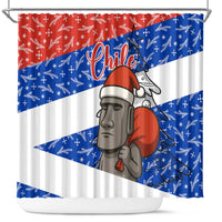 Chile Christmas Shower Curtain with Moai Statues Santa Hats Snowflakes and Flag Colors Design - Wonder Print Shop
