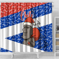 Chile Christmas Shower Curtain with Moai Statues Santa Hats Snowflakes and Flag Colors Design - Wonder Print Shop