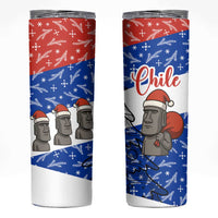 Chile Christmas Skinny Tumbler with Moai Statues Santa Hats Snowflakes and Flag Colors Design - Wonder Print Shop