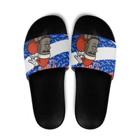 Chile Christmas Slide Sandals with Moai Statues Santa Hats Snowflakes and Flag Colors Design - Wonder Print Shop