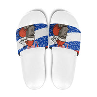 Chile Christmas Slide Sandals with Moai Statues Santa Hats Snowflakes and Flag Colors Design - Wonder Print Shop