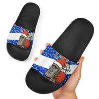 Chile Christmas Slide Sandals with Moai Statues Santa Hats Snowflakes and Flag Colors Design - Wonder Print Shop