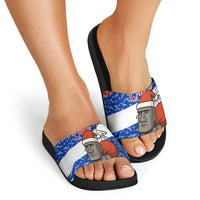 Chile Christmas Slide Sandals with Moai Statues Santa Hats Snowflakes and Flag Colors Design - Wonder Print Shop