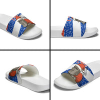 Chile Christmas Slide Sandals with Moai Statues Santa Hats Snowflakes and Flag Colors Design - Wonder Print Shop