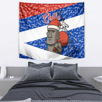 Chile Christmas Tapestry with Moai Statues Santa Hats Snowflakes and Flag Colors Design - Wonder Print Shop