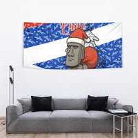 Chile Christmas Tapestry with Moai Statues Santa Hats Snowflakes and Flag Colors Design - Wonder Print Shop