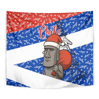 Chile Christmas Tapestry with Moai Statues Santa Hats Snowflakes and Flag Colors Design - Wonder Print Shop