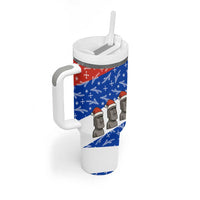 Chile Christmas Tumbler With Handle with Moai Statues Santa Hats Snowflakes and Flag Colors Design - Wonder Print Shop