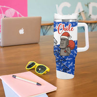 Chile Christmas Tumbler With Handle with Moai Statues Santa Hats Snowflakes and Flag Colors Design - Wonder Print Shop
