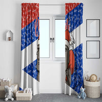 Chile Christmas Window Curtain with Moai Statues Santa Hats Snowflakes and Flag Colors Design - Wonder Print Shop