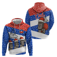 Chile Christmas Zip Hoodie with Moai Statues Santa Hats Snowflakes and Flag Colors Design - Wonder Print Shop