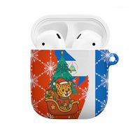 Nicaragua Christmas AirPods Case with Jaguar in Sleigh Christmas Tree Snowflakes and Flag Colors Design - Wonder Print Shop