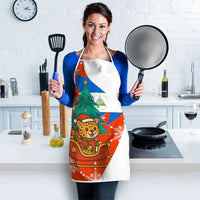 Nicaragua Christmas Apron with Jaguar in Sleigh Christmas Tree Snowflakes and Flag Colors Design - Wonder Print Shop
