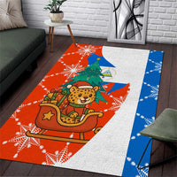 Nicaragua Christmas Area Rug with Jaguar in Sleigh Christmas Tree Snowflakes and Flag Colors Design - Wonder Print Shop