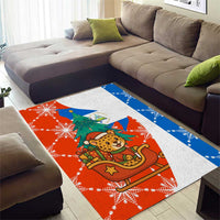Nicaragua Christmas Area Rug with Jaguar in Sleigh Christmas Tree Snowflakes and Flag Colors Design - Wonder Print Shop