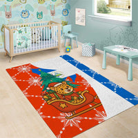 Nicaragua Christmas Area Rug with Jaguar in Sleigh Christmas Tree Snowflakes and Flag Colors Design - Wonder Print Shop