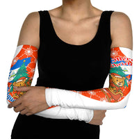 Nicaragua Christmas Arm Sleeves with Jaguar in Sleigh Christmas Tree Snowflakes and Flag Colors Design - Wonder Print Shop