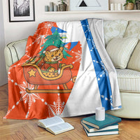 Nicaragua Christmas Blanket with Jaguar in Sleigh Christmas Tree Snowflakes and Flag Colors Design - Wonder Print Shop