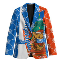 Nicaragua Christmas Blazer with Jaguar in Sleigh Christmas Tree Snowflakes and Flag Colors Design - Wonder Print Shop