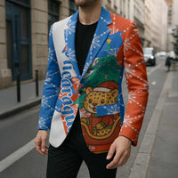 Nicaragua Christmas Blazer with Jaguar in Sleigh Christmas Tree Snowflakes and Flag Colors Design - Wonder Print Shop