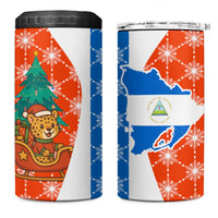Nicaragua Christmas 4 in 1 Can Cooler Tumbler with Jaguar in Sleigh Christmas Tree Snowflakes and Flag Colors Design - Wonder Print Shop