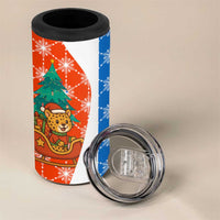 Nicaragua Christmas 4 in 1 Can Cooler Tumbler with Jaguar in Sleigh Christmas Tree Snowflakes and Flag Colors Design - Wonder Print Shop
