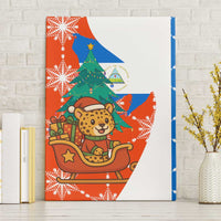 Nicaragua Christmas Canvas Wall Art with Jaguar in Sleigh Christmas Tree Snowflakes and Flag Colors Design - Wonder Print Shop