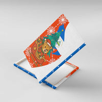 Nicaragua Christmas Canvas Wall Art with Jaguar in Sleigh Christmas Tree Snowflakes and Flag Colors Design - Wonder Print Shop