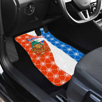 Nicaragua Christmas Car Mats with Jaguar in Sleigh Christmas Tree Snowflakes and Flag Colors Design - Wonder Print Shop