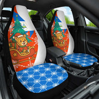 Nicaragua Christmas Car Seat Cover with Jaguar in Sleigh Christmas Tree Snowflakes and Flag Colors Design - Wonder Print Shop